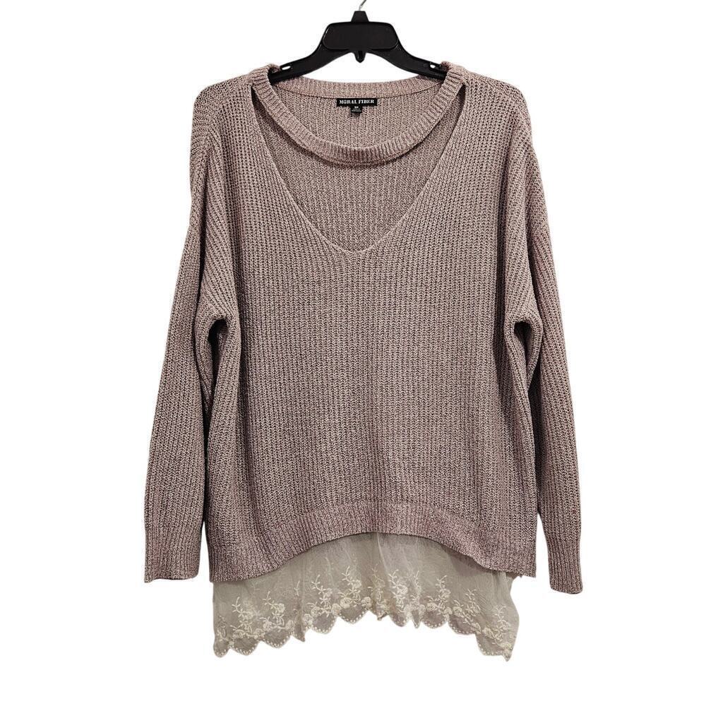 Boho Cut Out Neck Purple Sweater Lace Trim Size 3x.